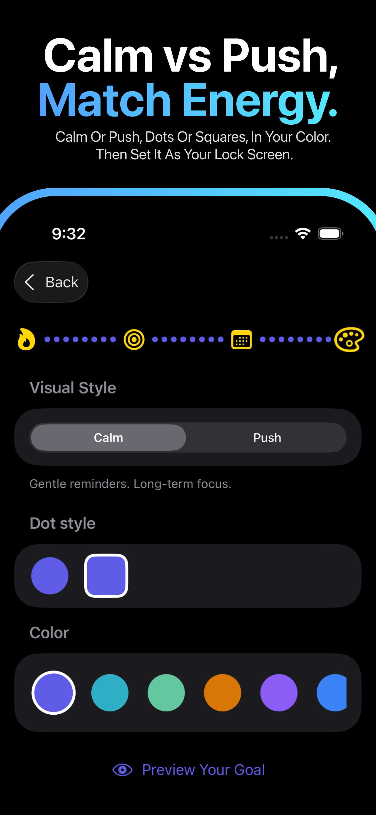 GoalGrid app screenshot showing wallpaper progress view